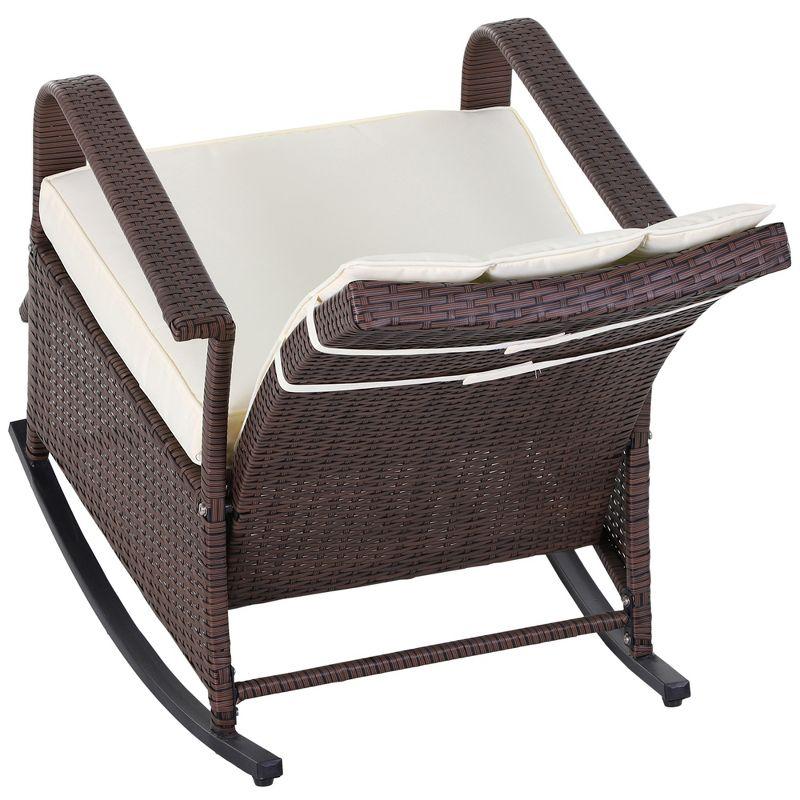 Luxury Beige PE Rattan Outdoor Reclining Rocker with Cushions