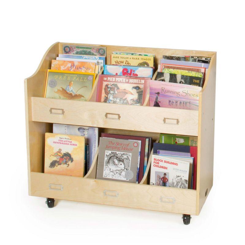 Guidecraft Mobile Book Organizer - Natural: Kids Mobile Book Cart and Mobile Classroom Storage