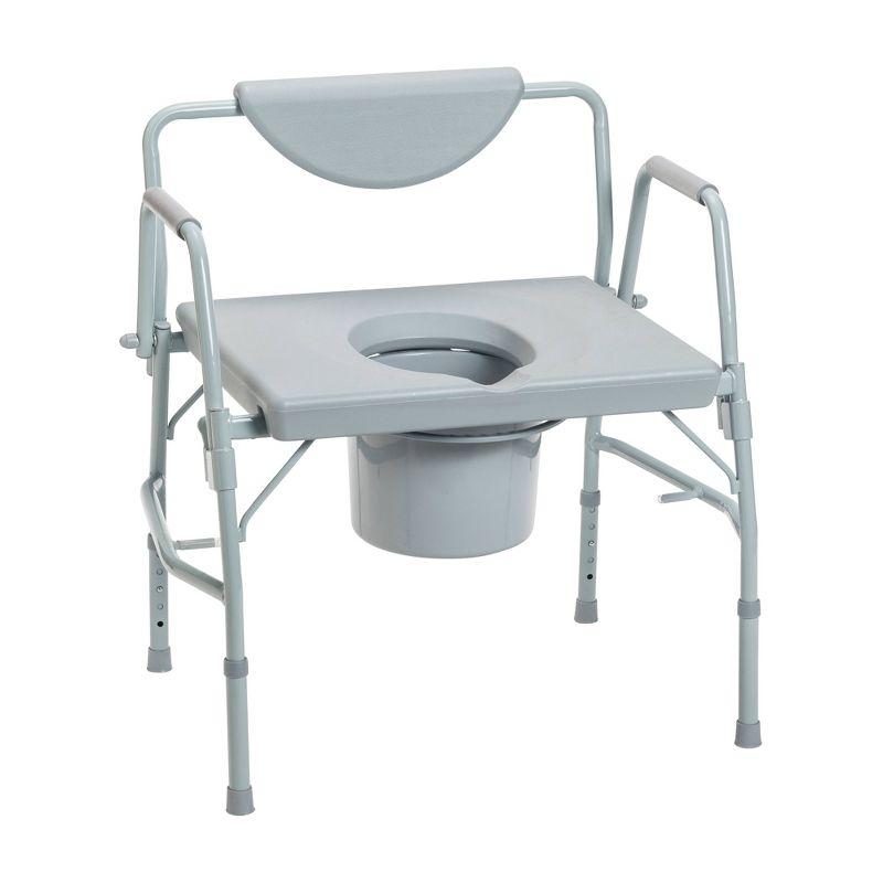 Gray Steel Bariatric Drop Arm Bedside Commode Chair