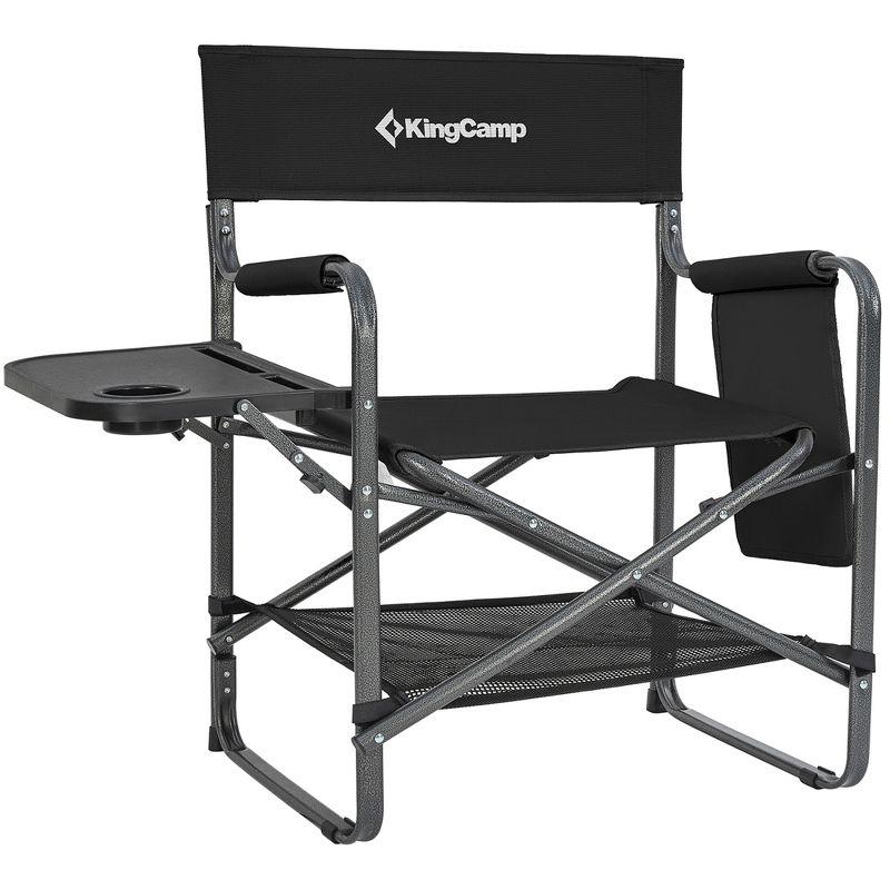 KingCamp KingCamp Outdoor Folding Director Chair w/ Side Table Bottom Mesh Storage, Black