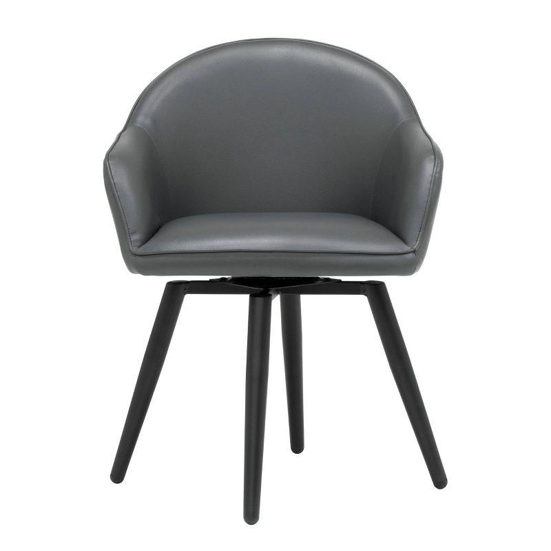 Matte Black Metal and Gray Leather Swivel Accent Chair