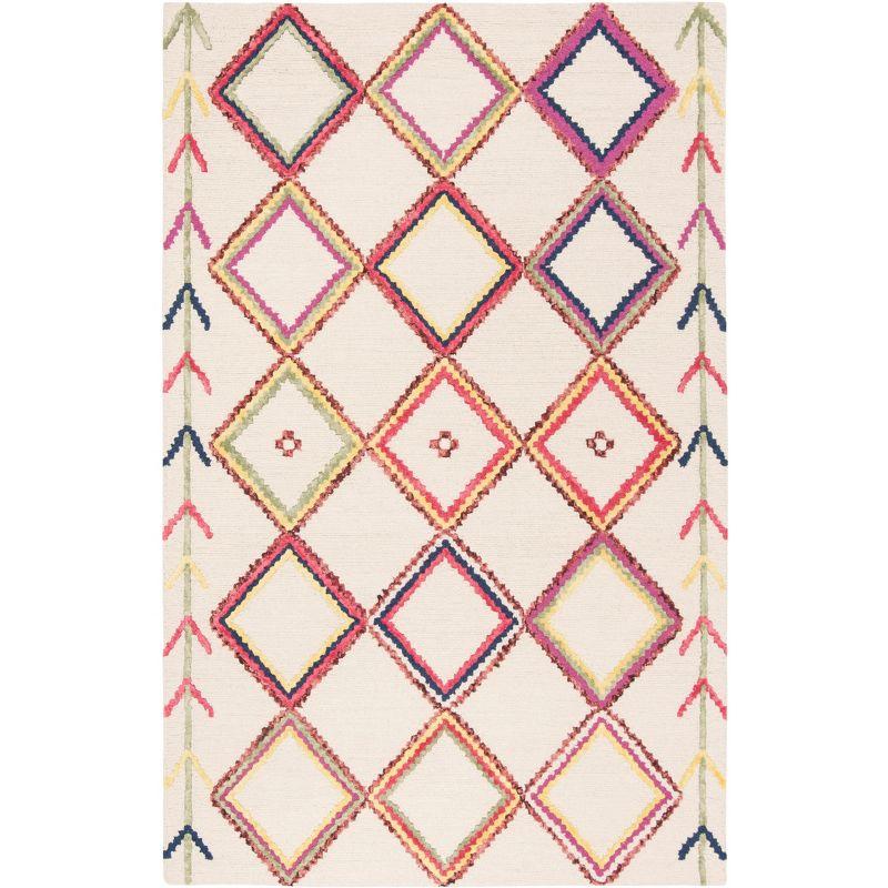 Ivory and Multi Geometric Wool 5' x 8' Area Rug