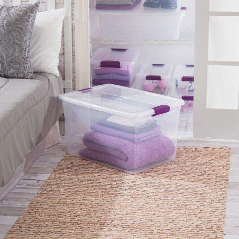 Sterilite 66 Qt ClearView Latch Storage Box, Stackable Bin with Latching Lid, Plastic Container to Organize Clothes in Closet, Clear Base, Lid, 6-Pack