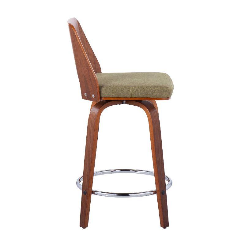 Mid-Century Modern Green Walnut Swivel Counter Stool, Set of 2