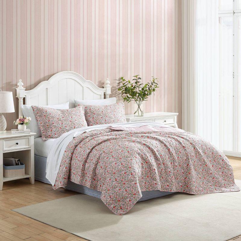 Laura Ashley Rowena 100% Cotton Quilt Pink