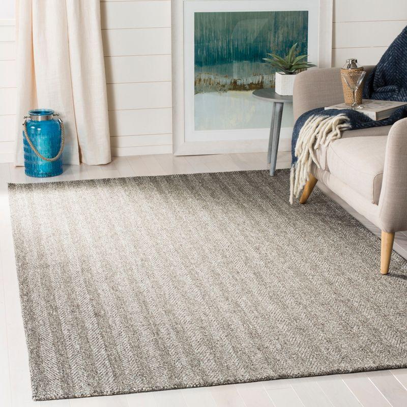 Gray Hand-Knotted Wool and Viscose Rectangular Rug