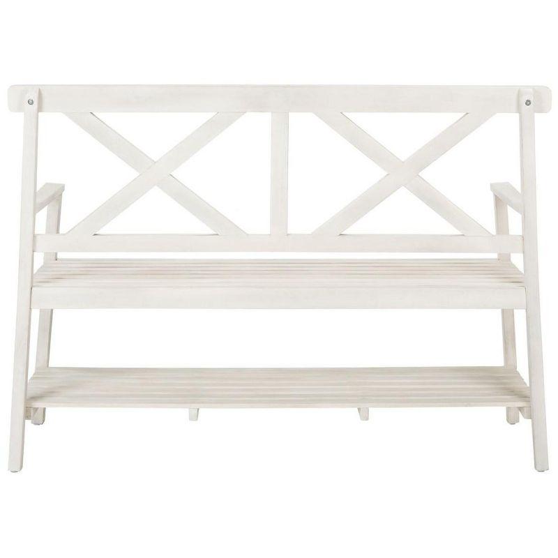 New England Luxe 49" White Acacia Outdoor Bench with Storage