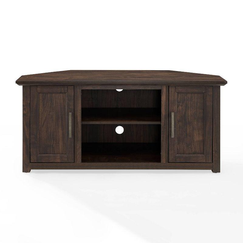 Rustic Dark Walnut Corner TV Stand with Cabinets