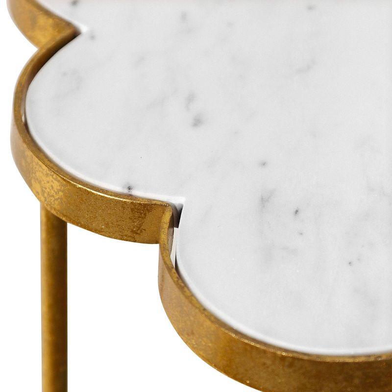 StyleCraft Ophelia White Marble Top Side Accent Table Gold: Luxury Glam, Iron Frame, No Assembly Required