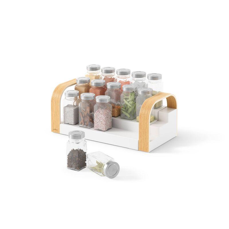 White and Natural Wood 3-Tier Revolving Spice Shelf