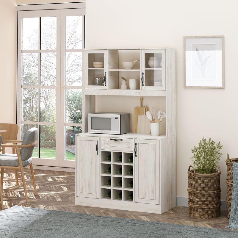 White Veneered Wood Kitchen Buffet Hutch with Wine Storage