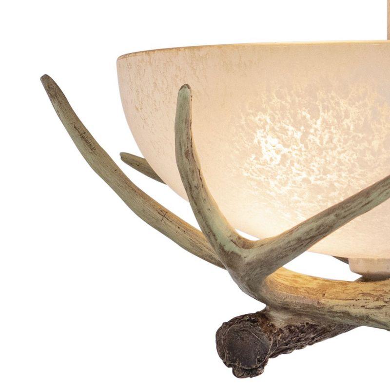 Rustic Antler 12" Brown Glass Semi Flush Mount Ceiling Light