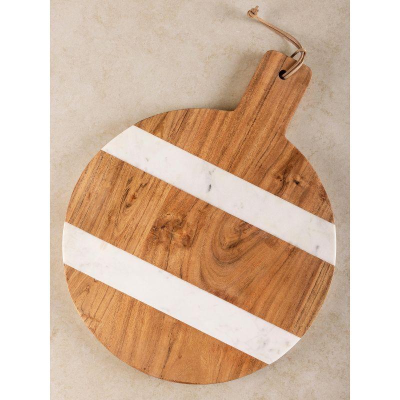 Round Acacia Wood and Marble Charcuterie Board, 19"