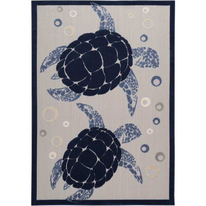 Navy Blue Coastal Turtle Outdoor Area Rug 5'3" x 7'5"