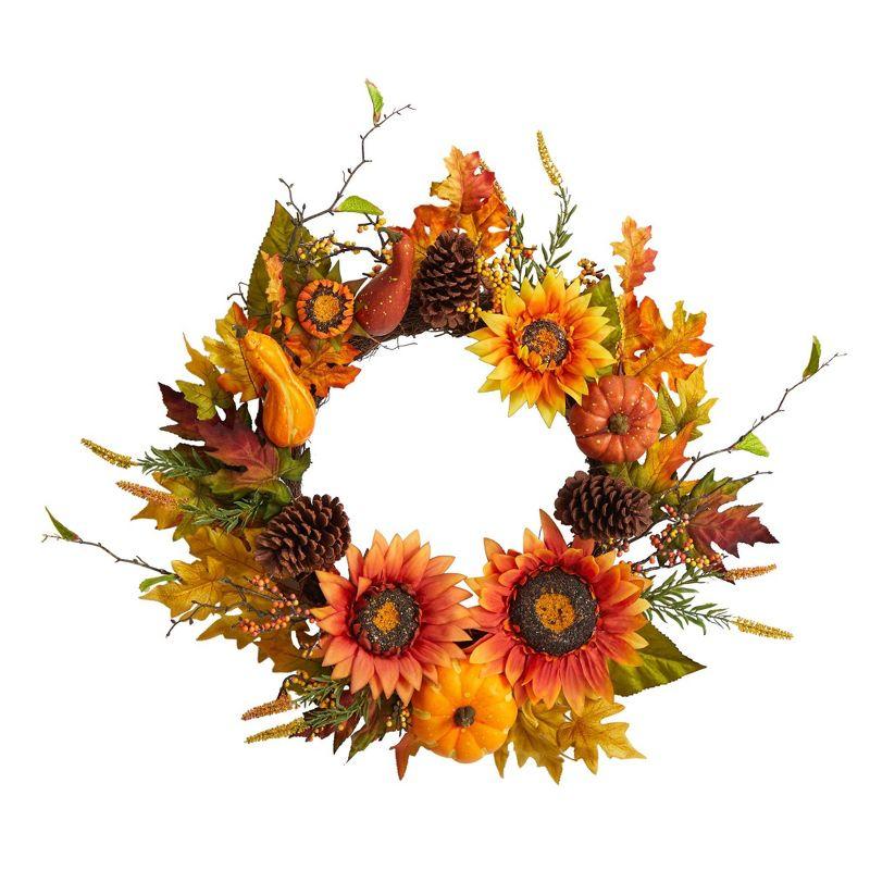 24'' Fall Sunflower and Pumpkin Artificial Wreath