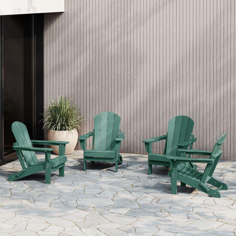 WestinTrends Malibu HDPE Outdoor Patio Folding Adirondack Chair (Set of 4), Dark Green