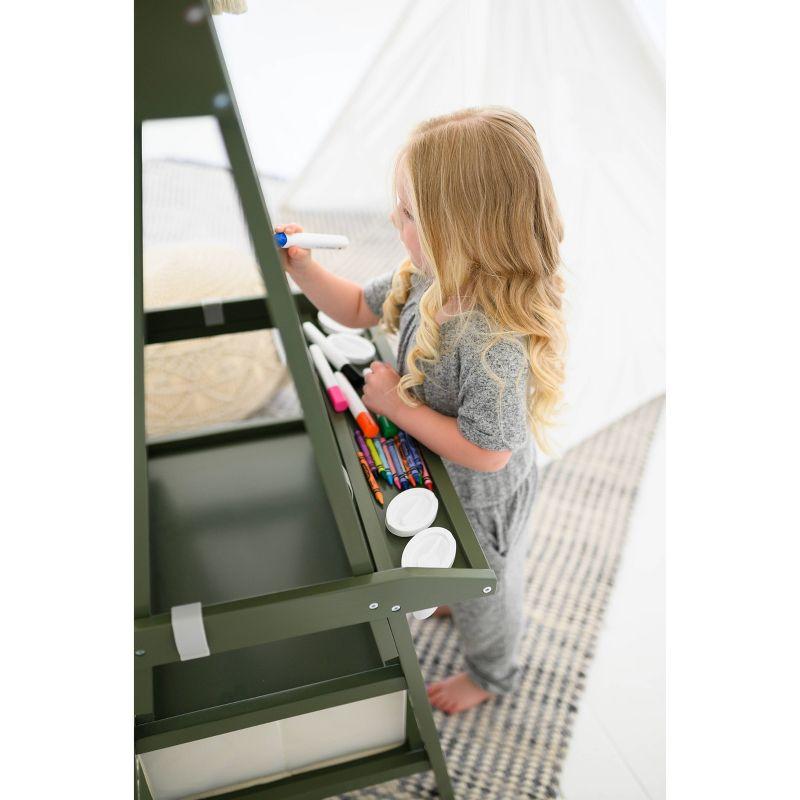 Olive Green Dual-Sided Magnetic Art Easel with Storage Bins