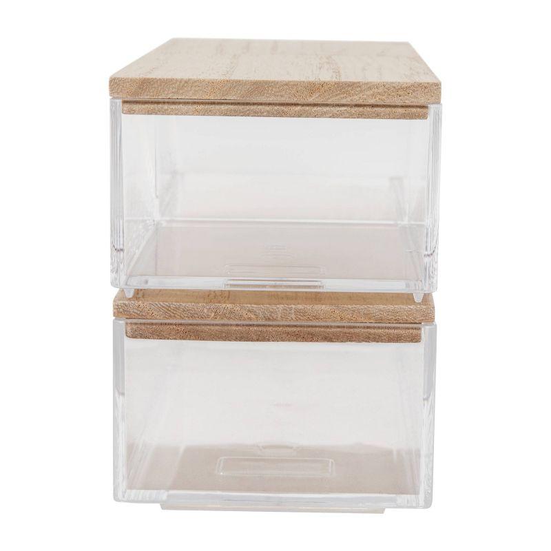 Thomas Martha Stewart Clear Plastic Storage Organizer Bin Set with Wooden Lids