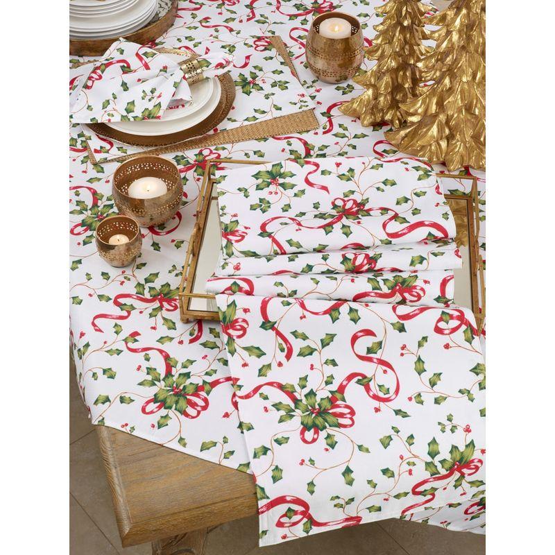 Saro Lifestyle Holly and Ribbon Christmas Table Napkins (Set of 12), 20", Multicolored