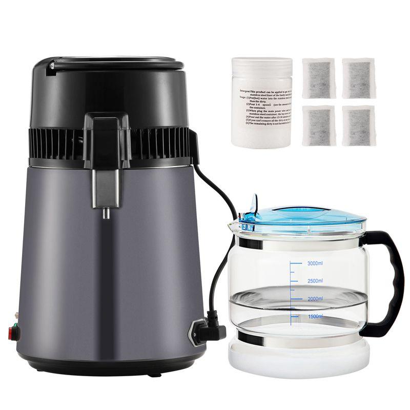 VEVOR Water Distiller, 4L 1.05 Gallon Pure Water Purifier Filter For Home Countertop, 750W Distilled Water Maker, Stainless Steel Interior Distiller