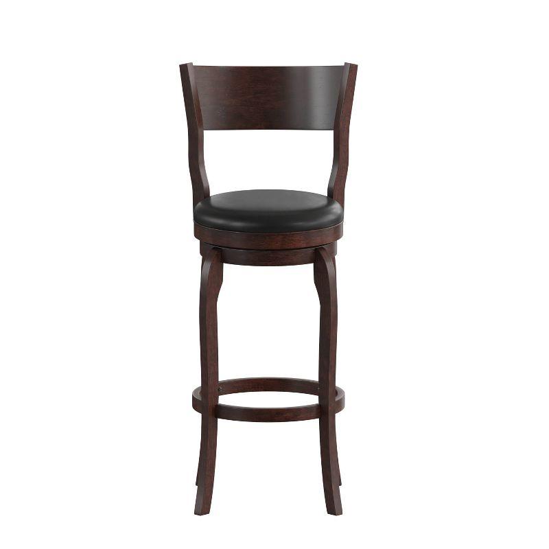 Espresso Swivel Bar Stool with Wood Frame and Leather Seat