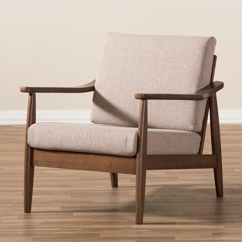 Venza Mid Modern Lounge Chair: Rubberwood Frame, Polyester Upholstery - Baxton Studio