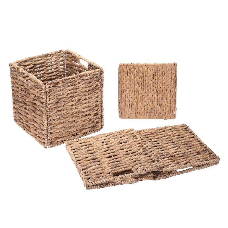 Set of 2 Handmade Wicker Baskets - 12-Inch Square Foldable Storage Bins with Handles - Made of Hand-Twisted Water Hyacinth by Villacera (Natural)