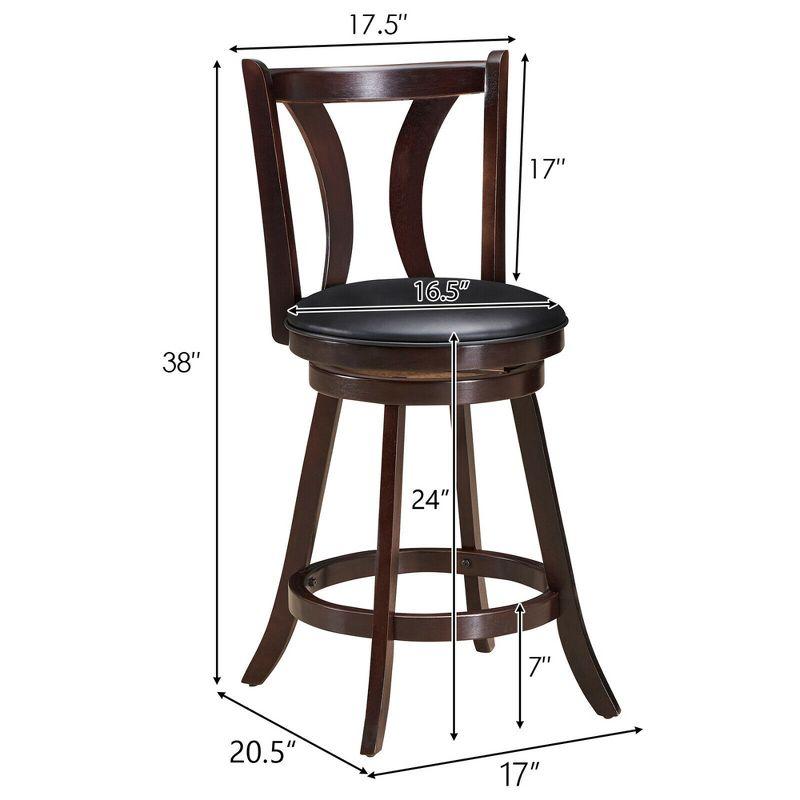 Costway Set of 2 Swivel Bar stool 24'' Counter Height Leather Padded Dining Kitchen Chair