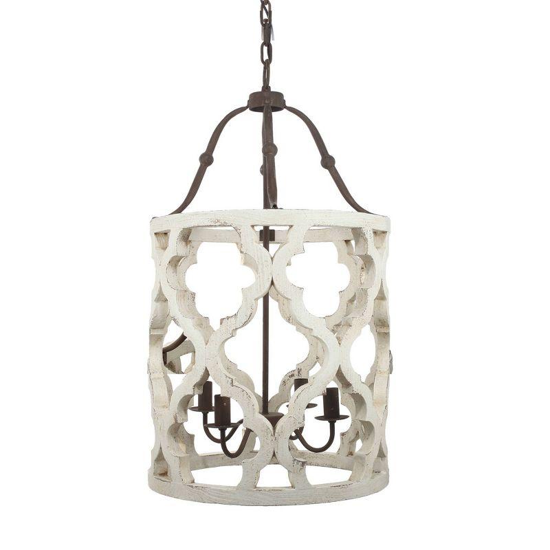 19"x33.5" 4-Light Jolette Wood Chandelier Ceiling Light Washed White - A&B Home