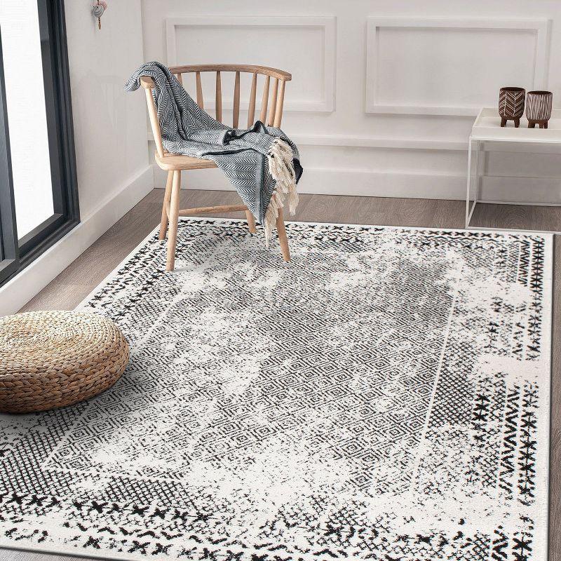 Black Geometric 5' x 7' Synthetic Easy Care Area Rug