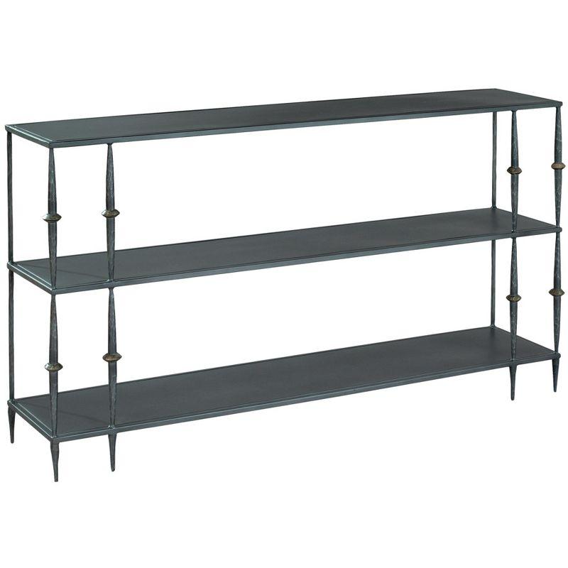 Transitional Gray 55" Mirrored Metal & Wood Console Table with Storage