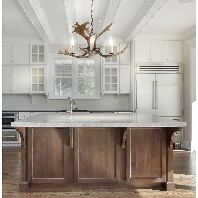 JONATHAN Y Speller 27" Adjustable Resin Antler 3-Light LED Chandelier, Brown