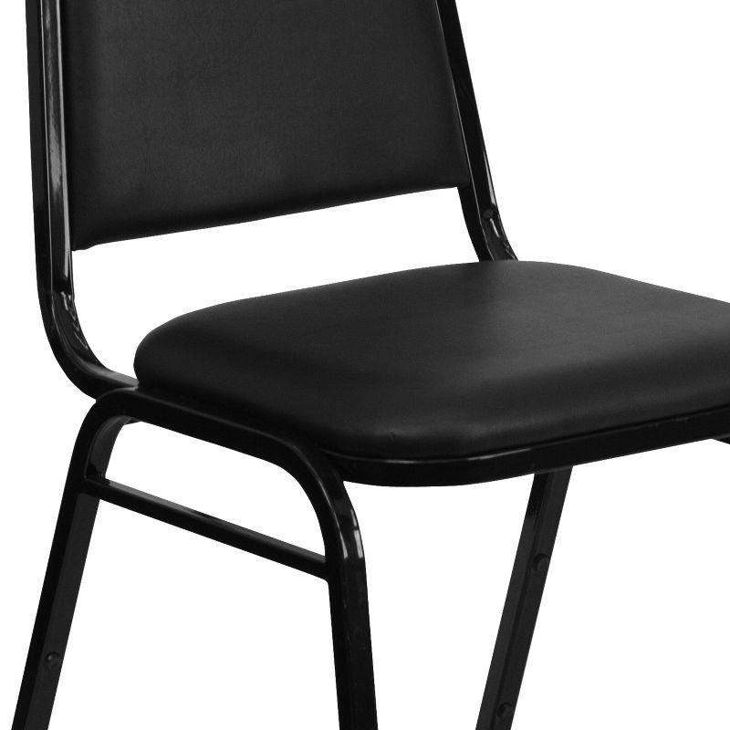 Elegant Trapezoidal Back Banquet Chair in Black Vinyl with Metal Frame