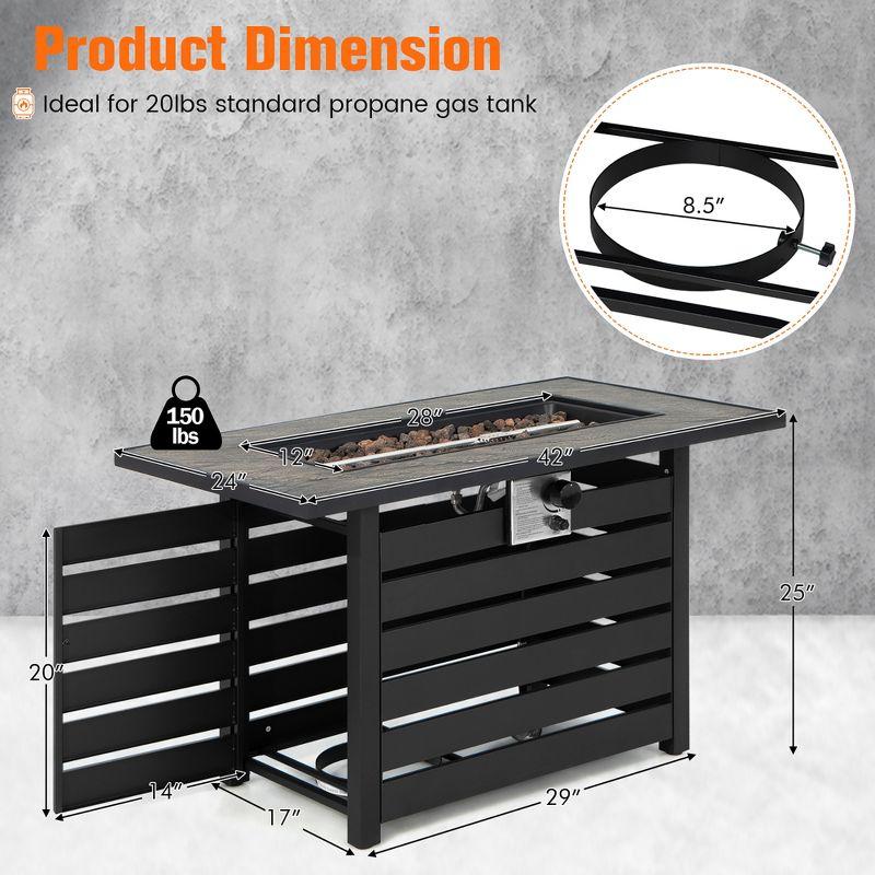 Black Rectangular Gas Fire Pit Table with Lava Rocks and Cover