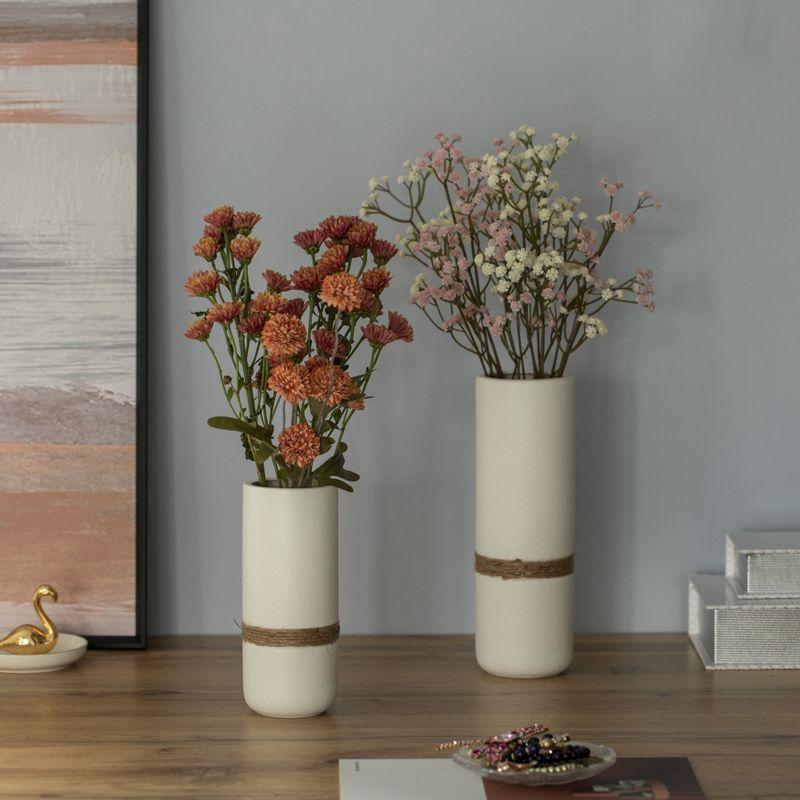 Decorative Modern Ceramic Cylinder Shape Table Vase Flower Holder with Rope