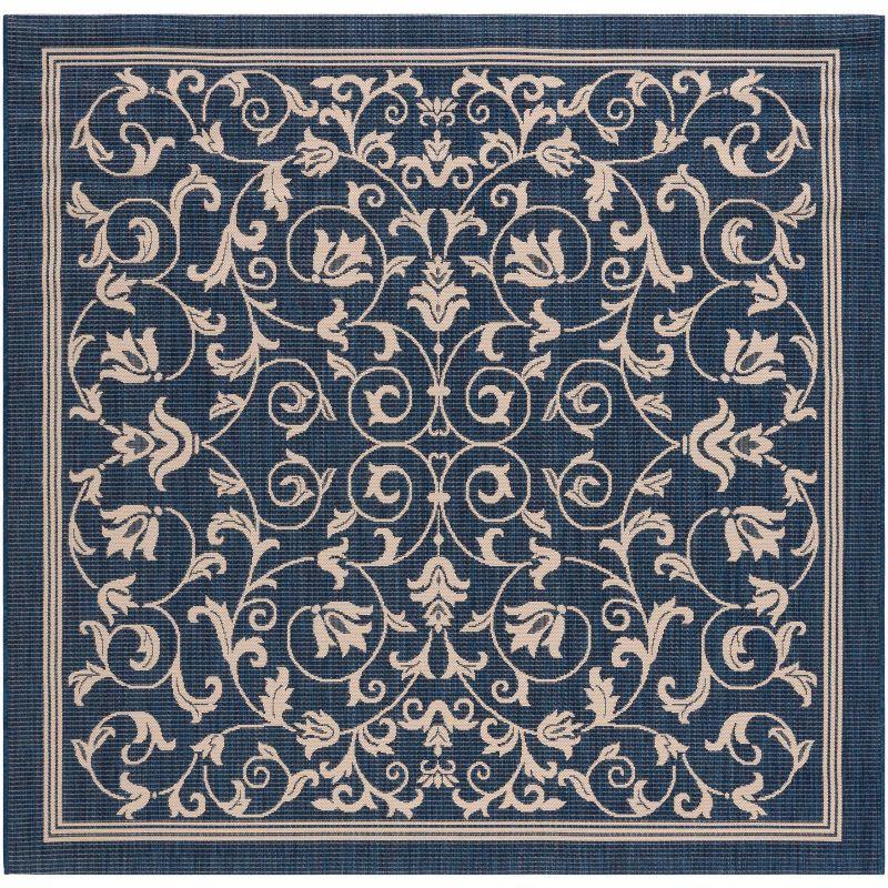 Courtyard CY2098 Power Loomed Indoor and Outdoor Area Rug - Navy/Beige - 6'7"x6'7" - Safavieh
