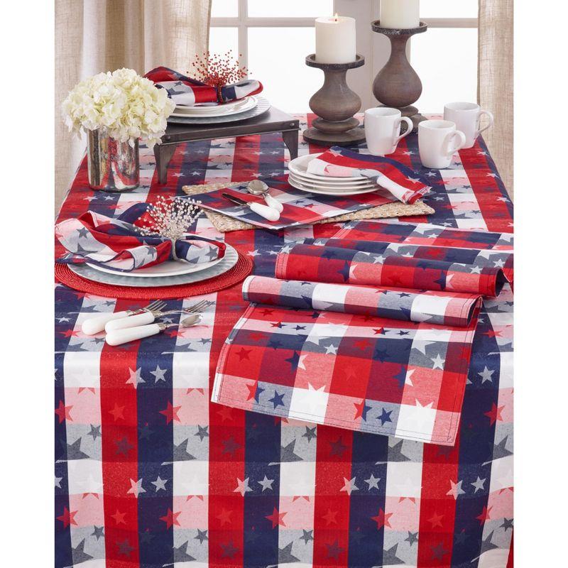 Patriotic Red White and Blue Checkered Cotton Blend Tablecloth