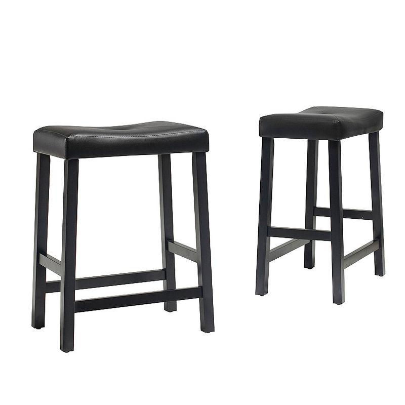 Crosley Set of 2 24" Upholstered Saddle Seat Counter Height Barstools Black: Faux Leather, Wood Frame, Foam Fill