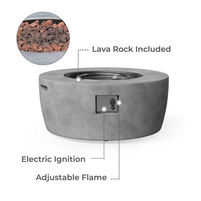 Modern 36" Outdoor Bowl Round Propane Gas Fire Pit with Concrete Base - Teamson Home: Electronic Ignition, 50K BTU, Includes PVC Cover