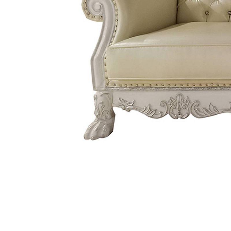 85.5" Dresden Sofa Leather Aire & Bone White Finish - Acme Furniture: Nailhead Trim, Includes 1 Pillow