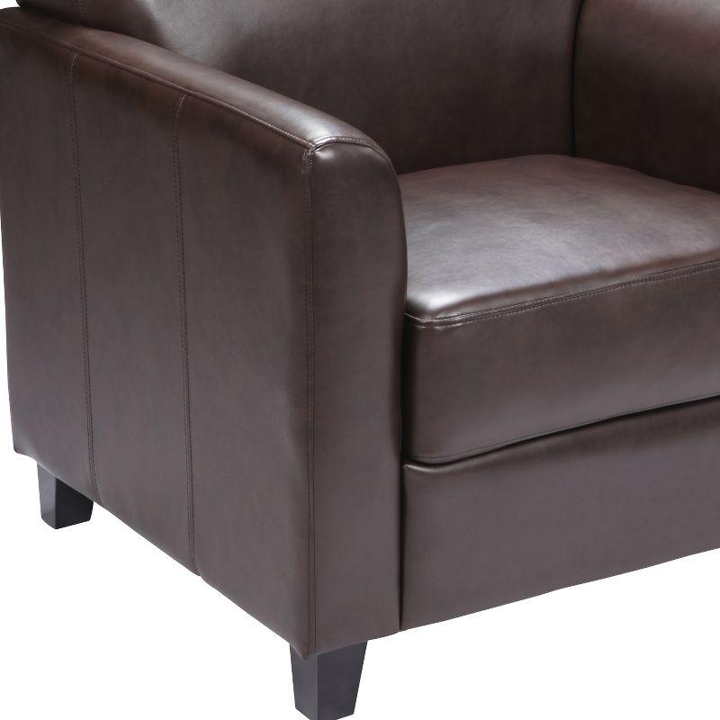 Elegant Brown LeatherSoft Fixed-Arm Chair with Wooden Frame