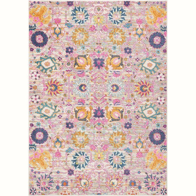 Elysian Silver Floral 5'3" x 7'3" Synthetic Area Rug