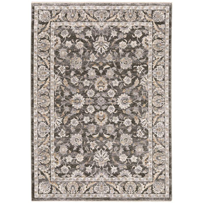 Gray Floral Motif Synthetic Stain-Resistant Area Rug 5'3" x 7'6"