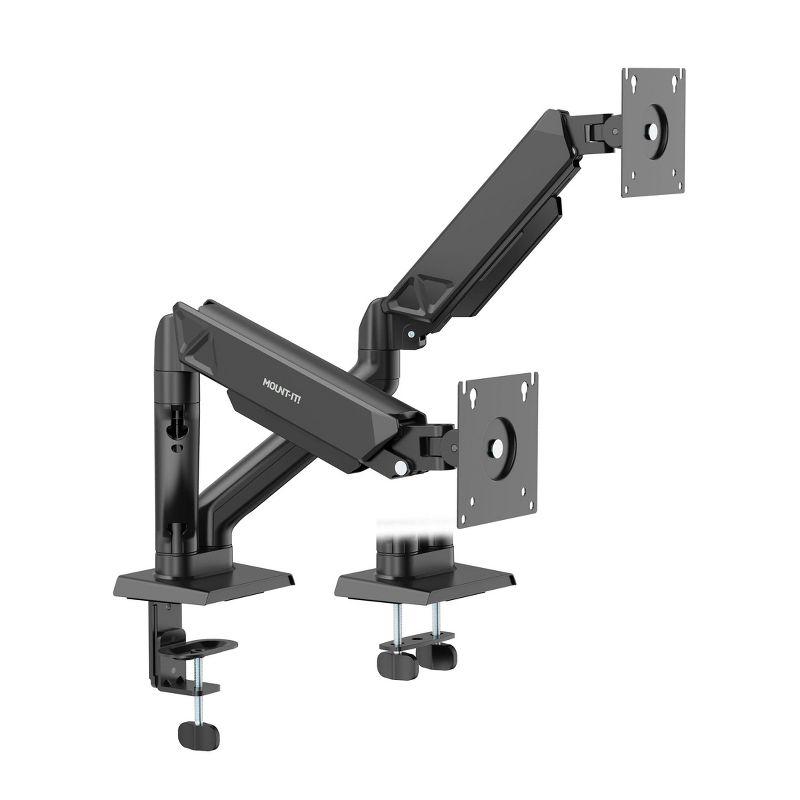 Mount-It! Full Motion Dual Monitor Mount with Spring Arms, 17 in. to 32 in. with Tilt, Rotation, Swivel, Height Adjustment, Clamp or Grommet, Black