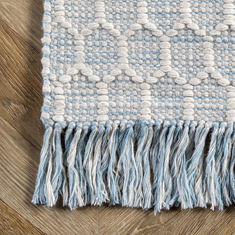 Nuloom Wylie Geometric 3x5 Wool Accent Indoor Area Rug for Living Room Bedroom Dining Room Entryway Kitchen, Baby Blue/Ivory