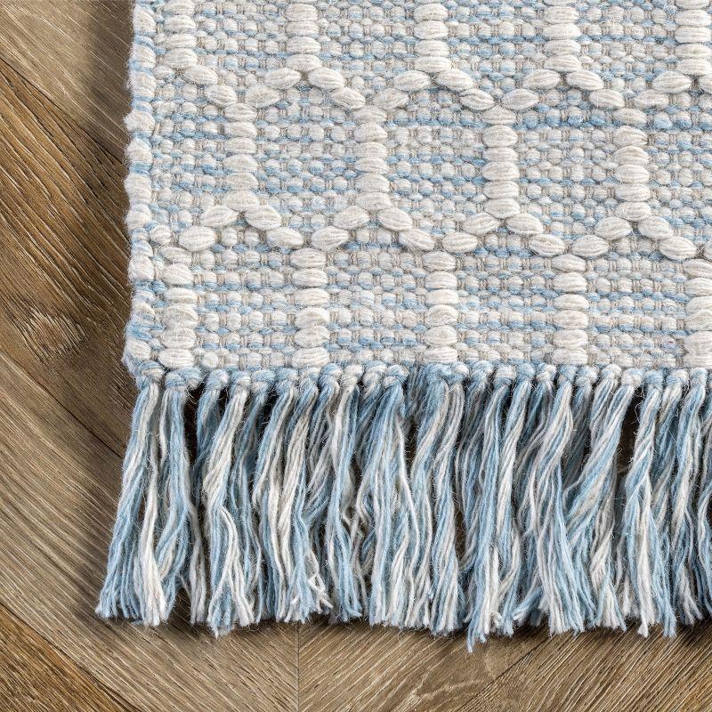 Handmade Honeycomb Geometric Wool-Cotton Rug in Baby Blue, 3' x 5'