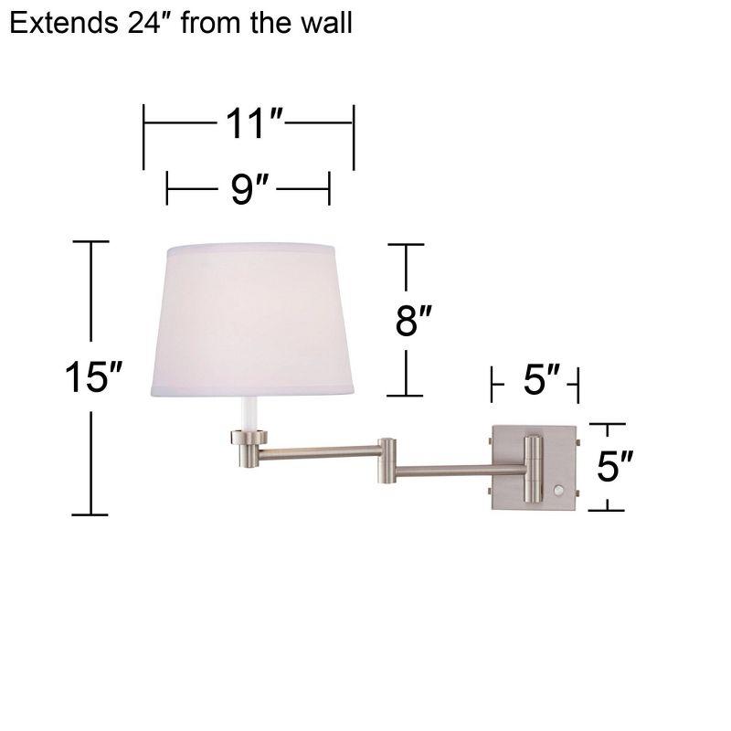 Brushed Nickel Swing Arm Wall Lamp with USB and White Shade