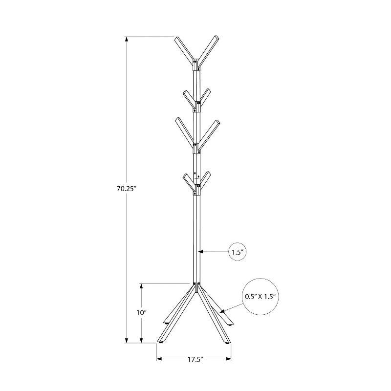 Monarch Specialties Coat Rack Hall Tree Free Standing 8 Hooks Entryway 70InchH Bedroom Metal Grey Contemporary Modern