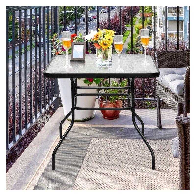 Lark Manor™ Aliyahna 32'' Patio Square Table Tempered Glass Steel Frame Outdoor Pool Yard Garden