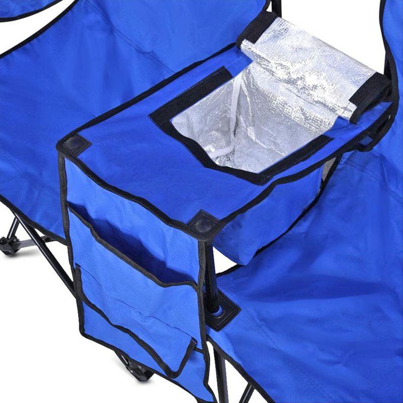 GoTeam Portable Double Folding Chair w/Removable Umbrella, Cooler Bag and Carry Case - Blue